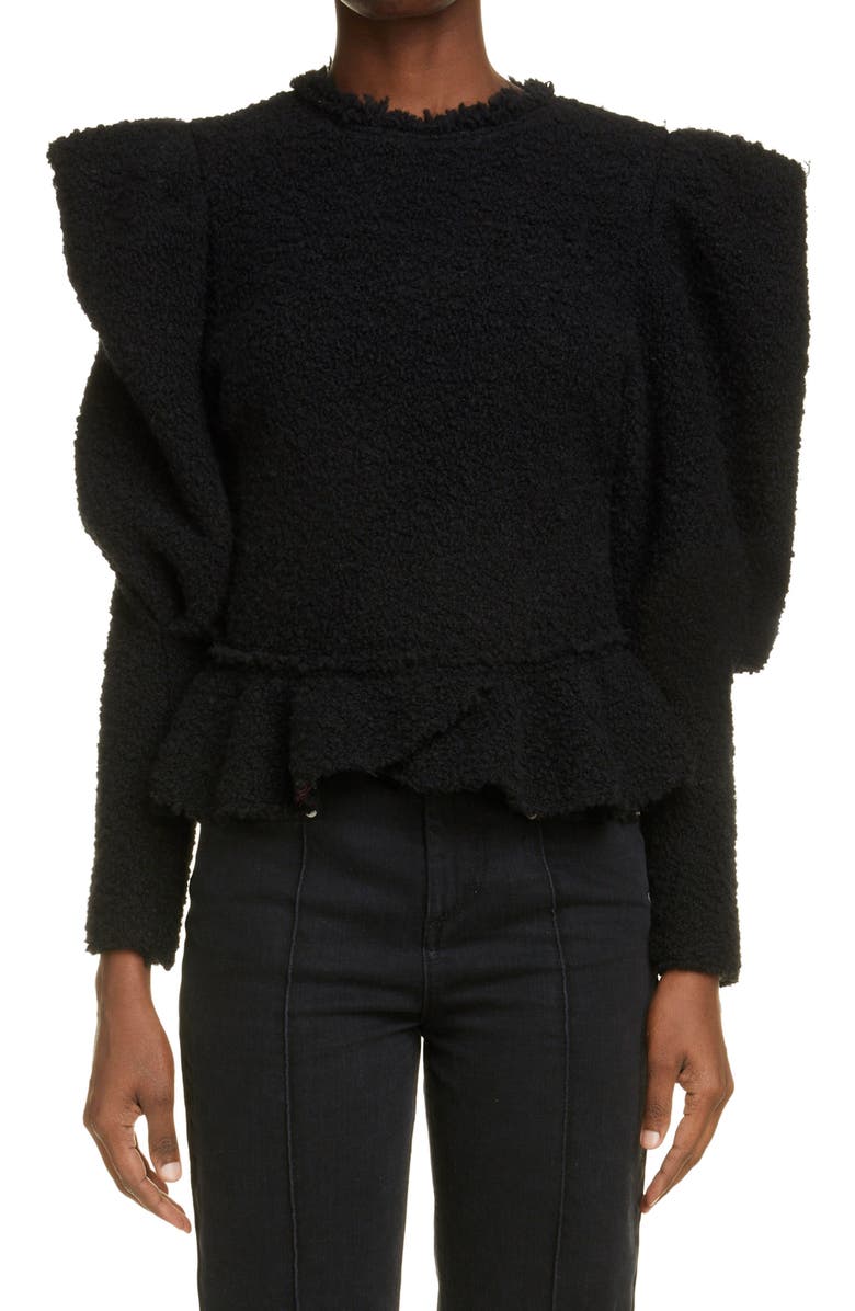 Isabel Marant Giamili Leg of Mutton Sleeve Bouclé Tweed Peplum Top, Main, color, 