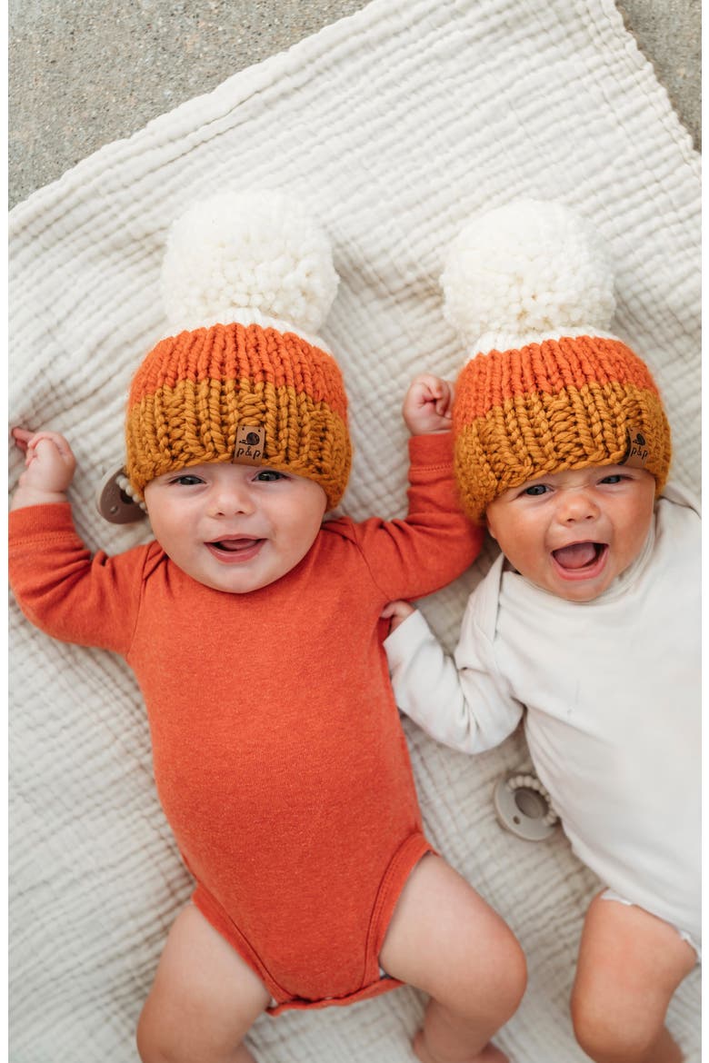 Halloween Candy Corn Pompom Hat, Alternate, color, CANDY CORN