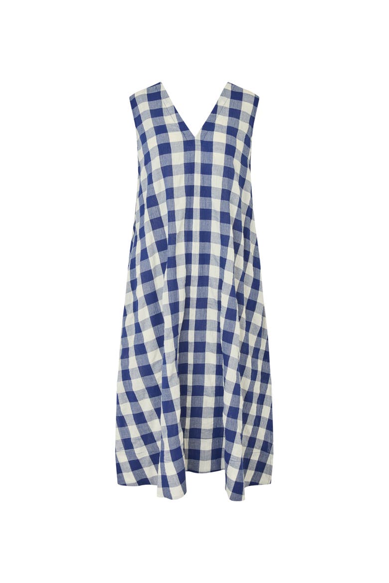 Maordella V-Neck Checked Midi Dress, Alternate, color, Medieval Blue