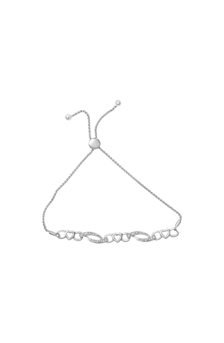 Haus of Brilliance Silver 1/10 Cttw Diamond Heart Link Adjustable Bolo Bracelet, Alternate, color, White