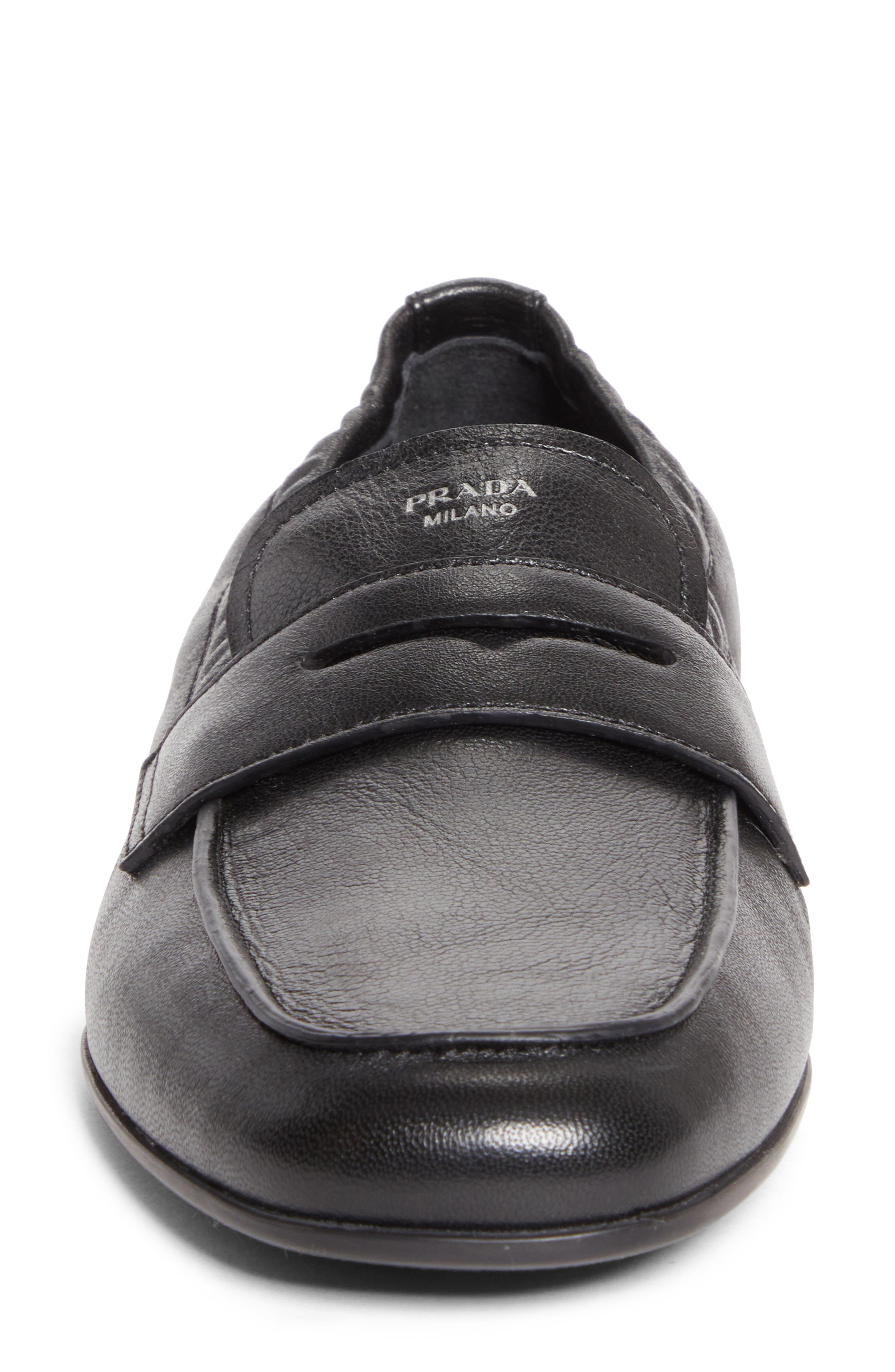 Prada Soft Penny Loafer, Alternate, color, Black