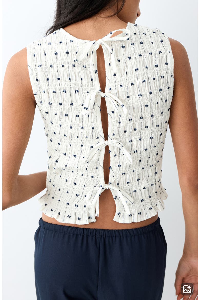 Embroidered Ruched Shell, Alternate, color, OFF WHITE