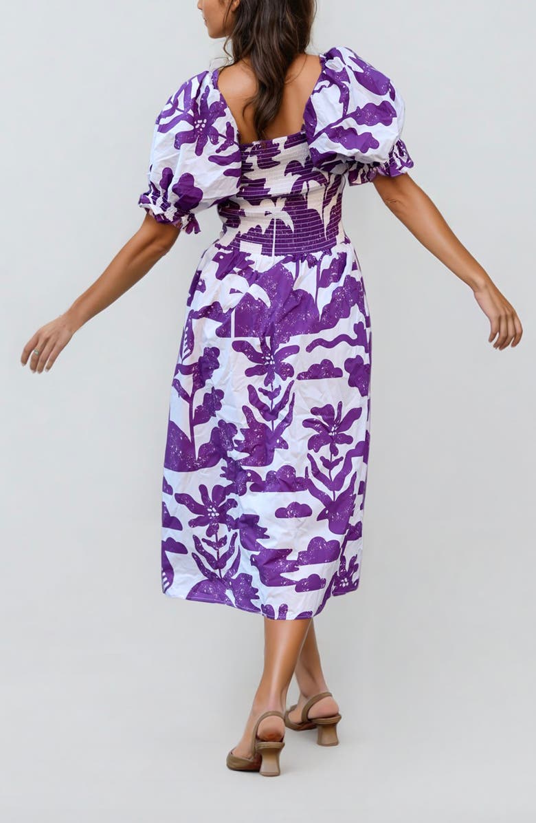 Jessie Zhao New York Malie Smocked Purple Midi Dress, Alternate, color, 