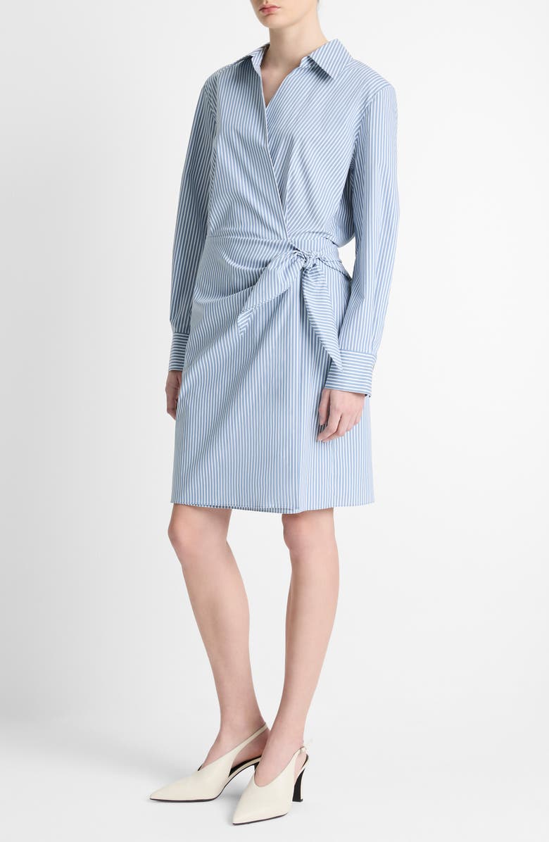 Vince Furrow Stripe Long Sleeve Wrap Shirtdress, Main, color, Blue/ Off White