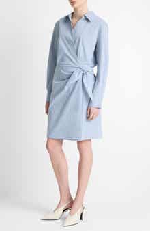 Vince Furrow Stripe Long Sleeve Wrap Shirtdress