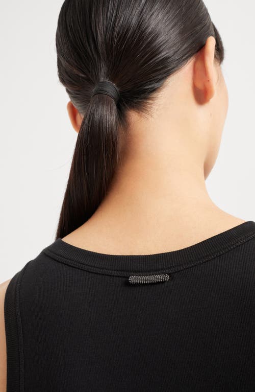 Brunello Cucinelli Black Sleeveless Top With Round Neck And Monil Detail On The Rear In Cotton Stretch Woman In Black
