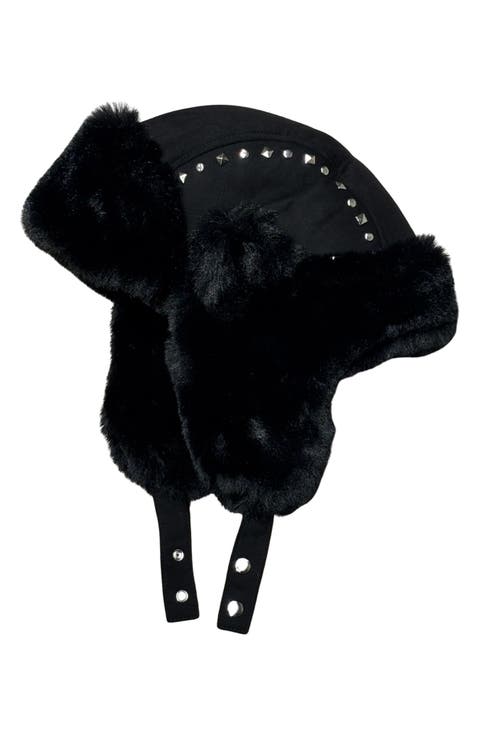 Studded Faux Fur Trapper Hat