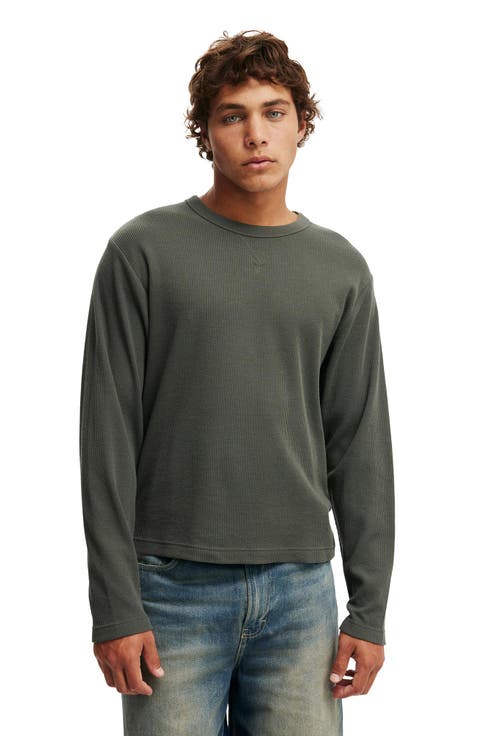 Men's Cropped Fit Textured Long Sleeve