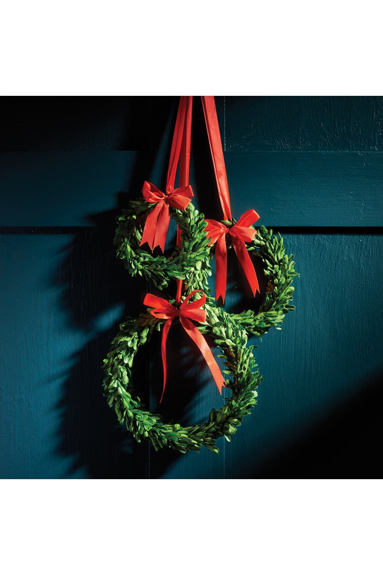 Boxwood Wreaths With Red Ribbons Set of 3, Alternate, color, Green