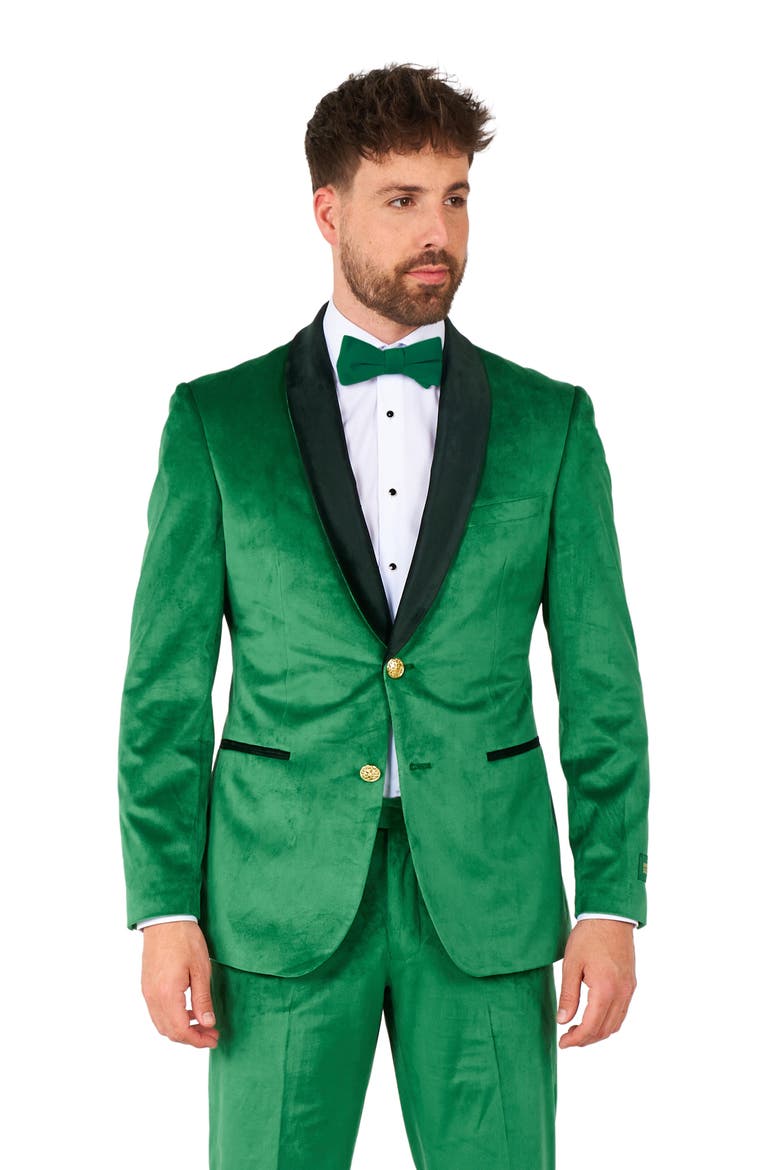 Verdant Green Velvet Tuxedo & Bow Tie Set, Alternate, color, GREEN