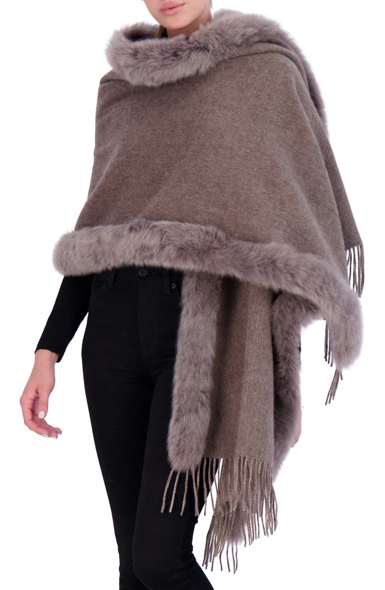 GORSKI Select Double Face Wool/Cashmere Stole With Trim, Alternate, color, Mocha/Taupe