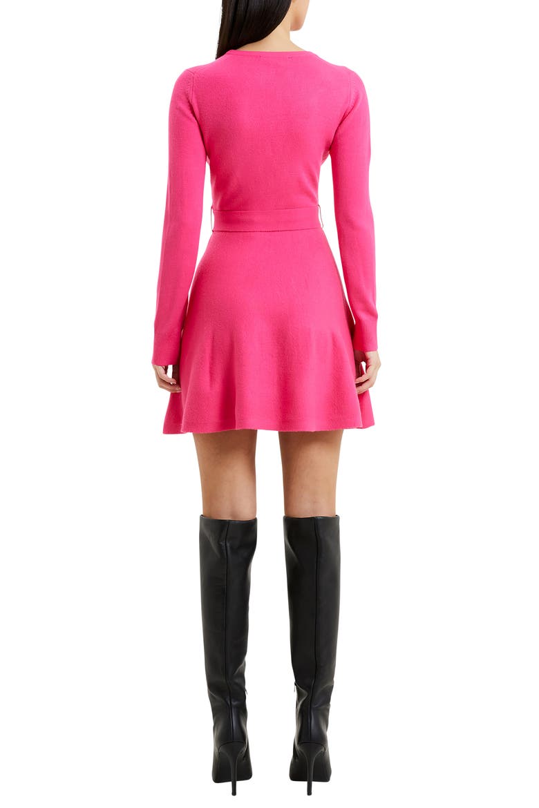 Long Sleeve Faux Wrap Sweater Dress, Alternate, color, FUSCHIA