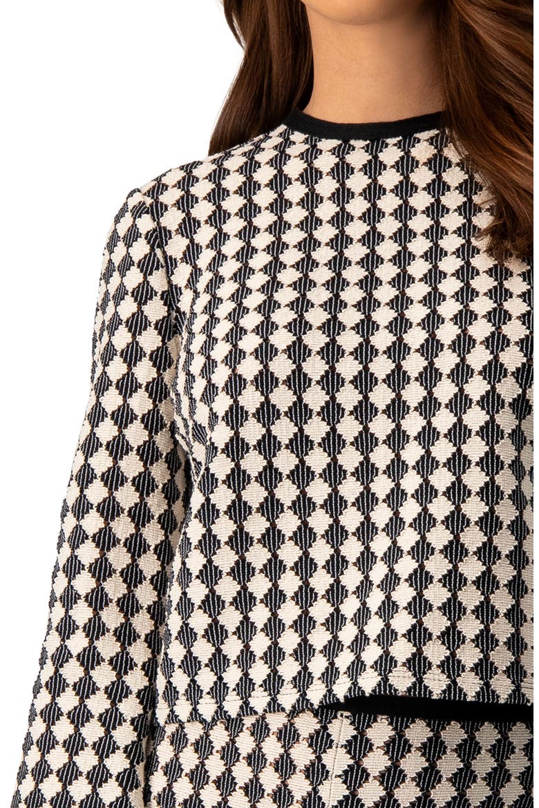 Geometric Pattern Sheer Long Sleeve Top, Alternate, color, Natural