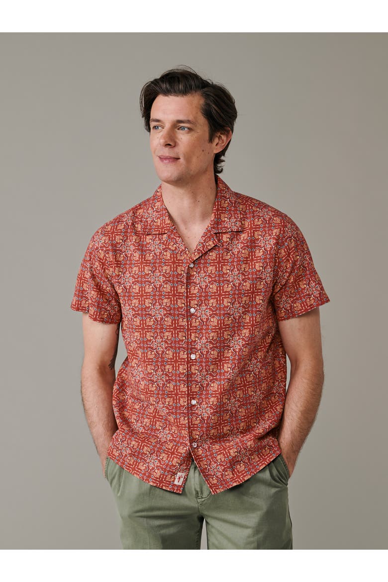 Abbey Cuban Collar Short Sleeved Shirt, Main, color, Tile Print