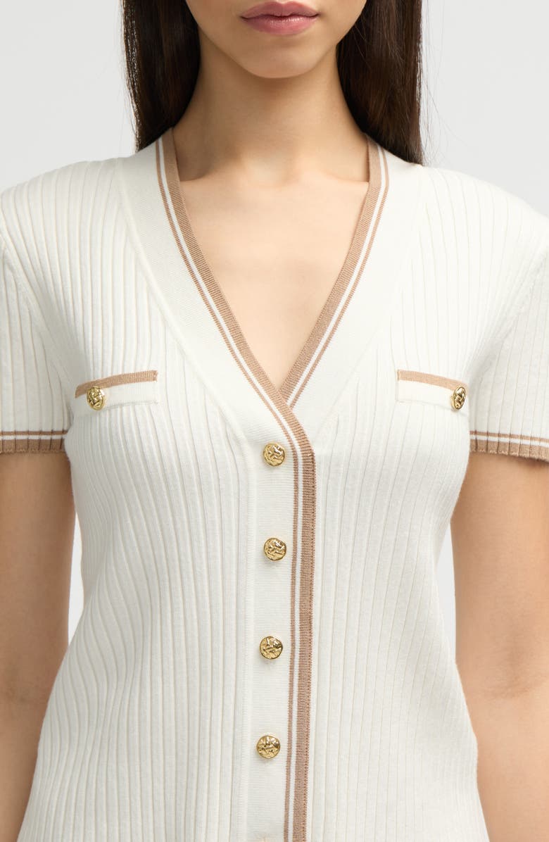 NVLT Stripe Short Sleeve Crop Cardigan, Alternate, color, Marshmallow/Camel