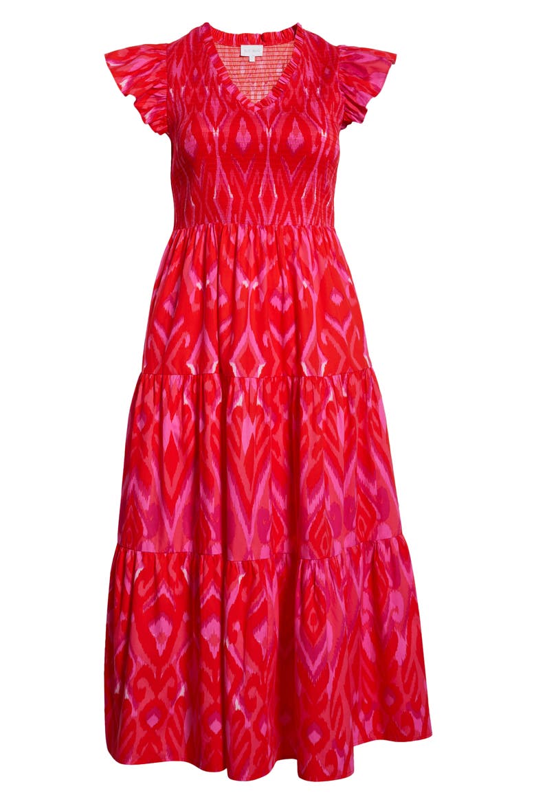 Belvin Ikat Print Smocked Maxi Dress, Alternate, color, RED/ PINK/ COMBO