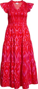 SUGARLIPS Belvin Ikat Print Smocked Maxi Dress