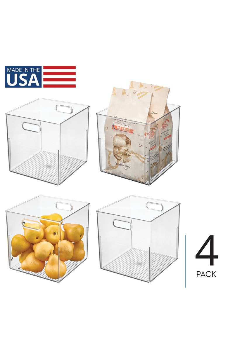 iDesign Linus Small Cube Storage Bin with Handles, Set of 4, Clear, Alternate, color, Clear