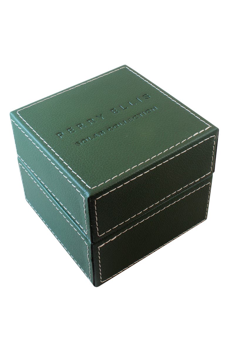 Perry Ellis Solar Powered 3-Hand Quartz Leather Strap Watch, 41mm, Alternate, color, Silver