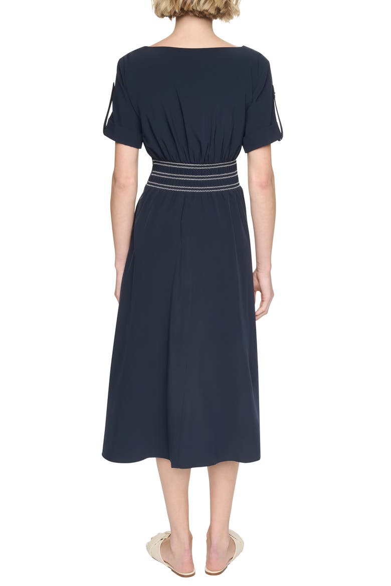 Commuter Solid Short Sleeve Dress, Alternate, color, INDIGO