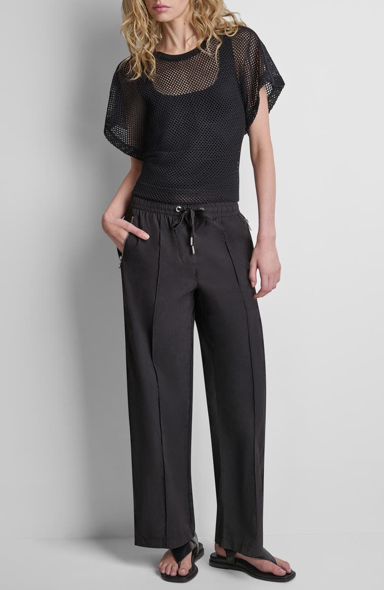 DKNY Front Seam Nylon Straight Leg Pants, Alternate, color, Black