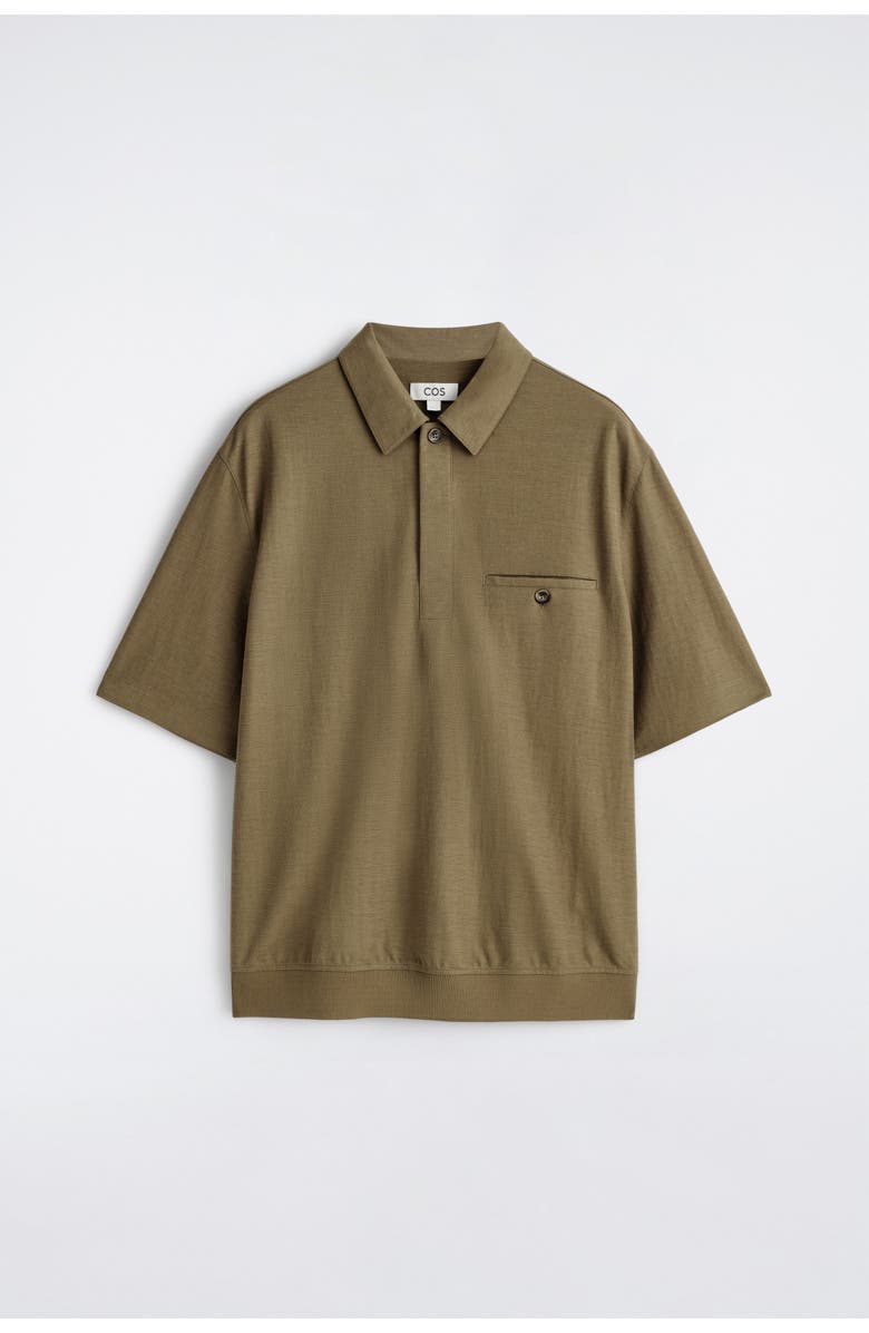 COS Fluid Jersey Polo Shirt, Alternate, color, Dark Khaki