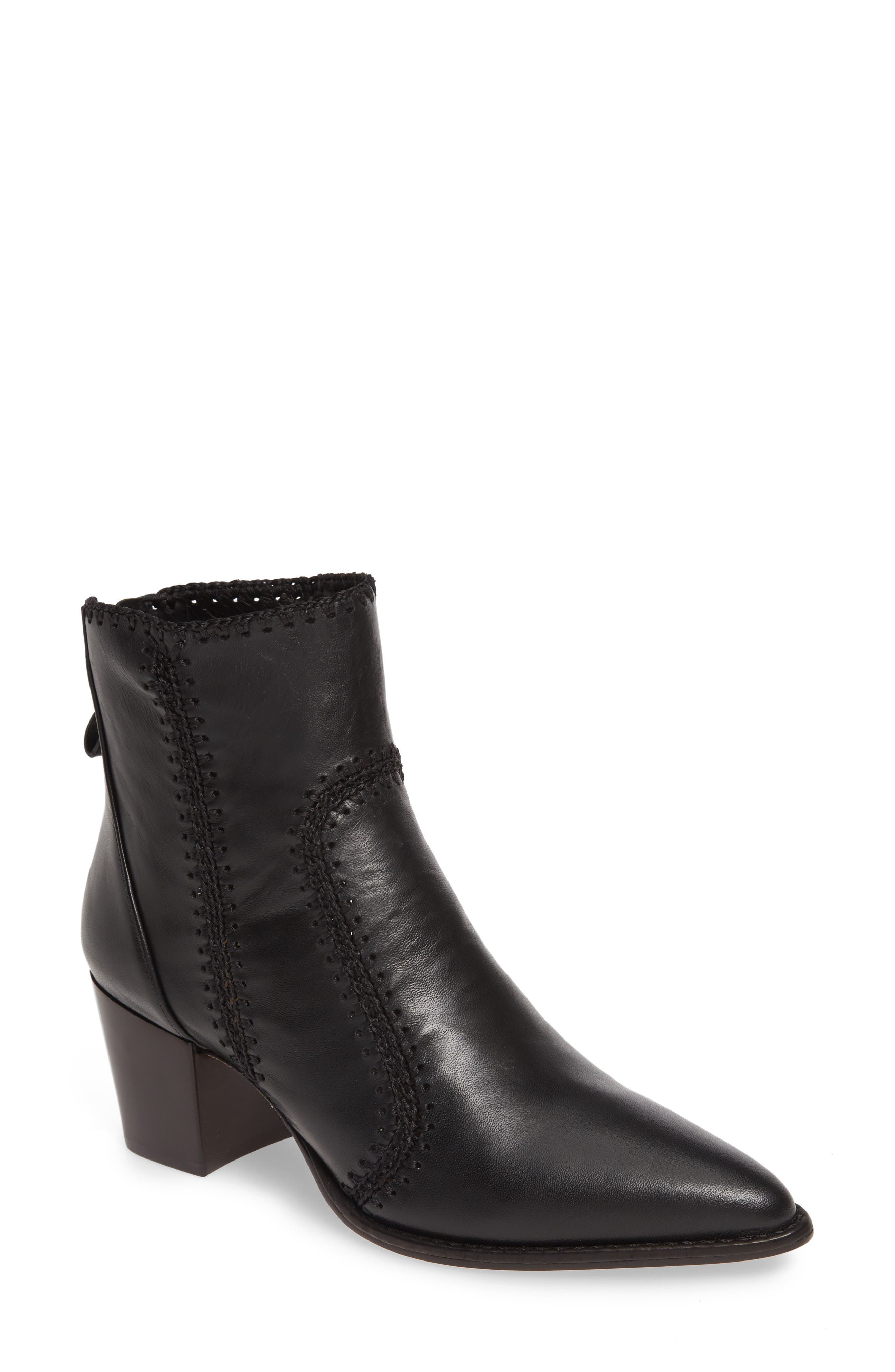 Benta Pieced Bootie, Main, color, BLACK LEATHER