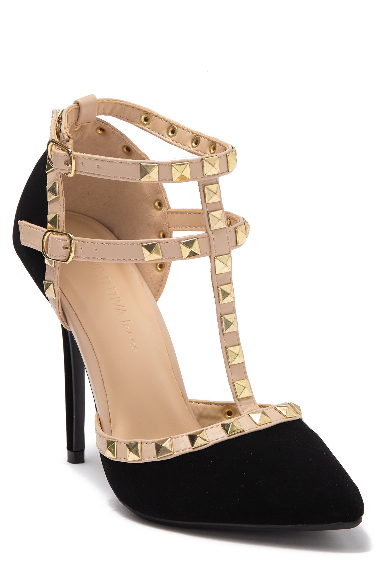 WILD DIVA LOUNGE Studded T-Strap Stiletto Pump, Main, color, 