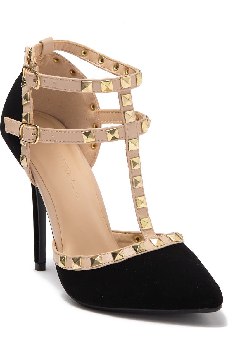WILD DIVA LOUNGE Studded T-Strap Stiletto Pump, Main, color,