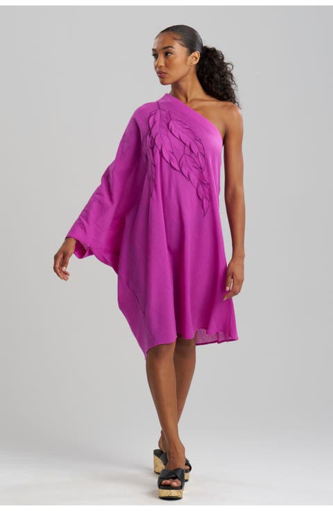 Cotton Gauze One Shoulder cover-up Dress with Applique
