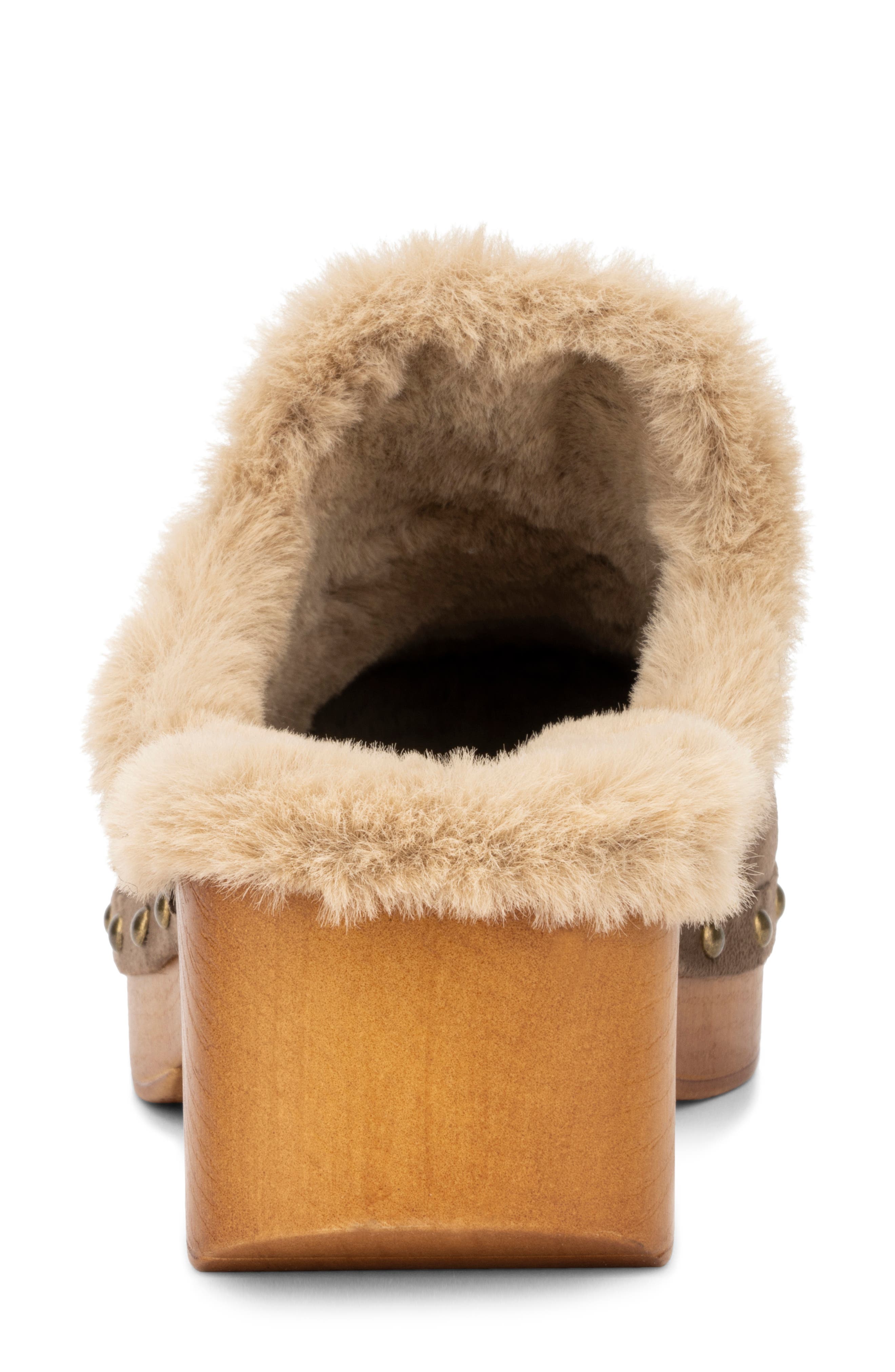 NEW YORK AND COMPANY Wynna Studded Faux Fur Lined Clog, Alternate, color, Taupe