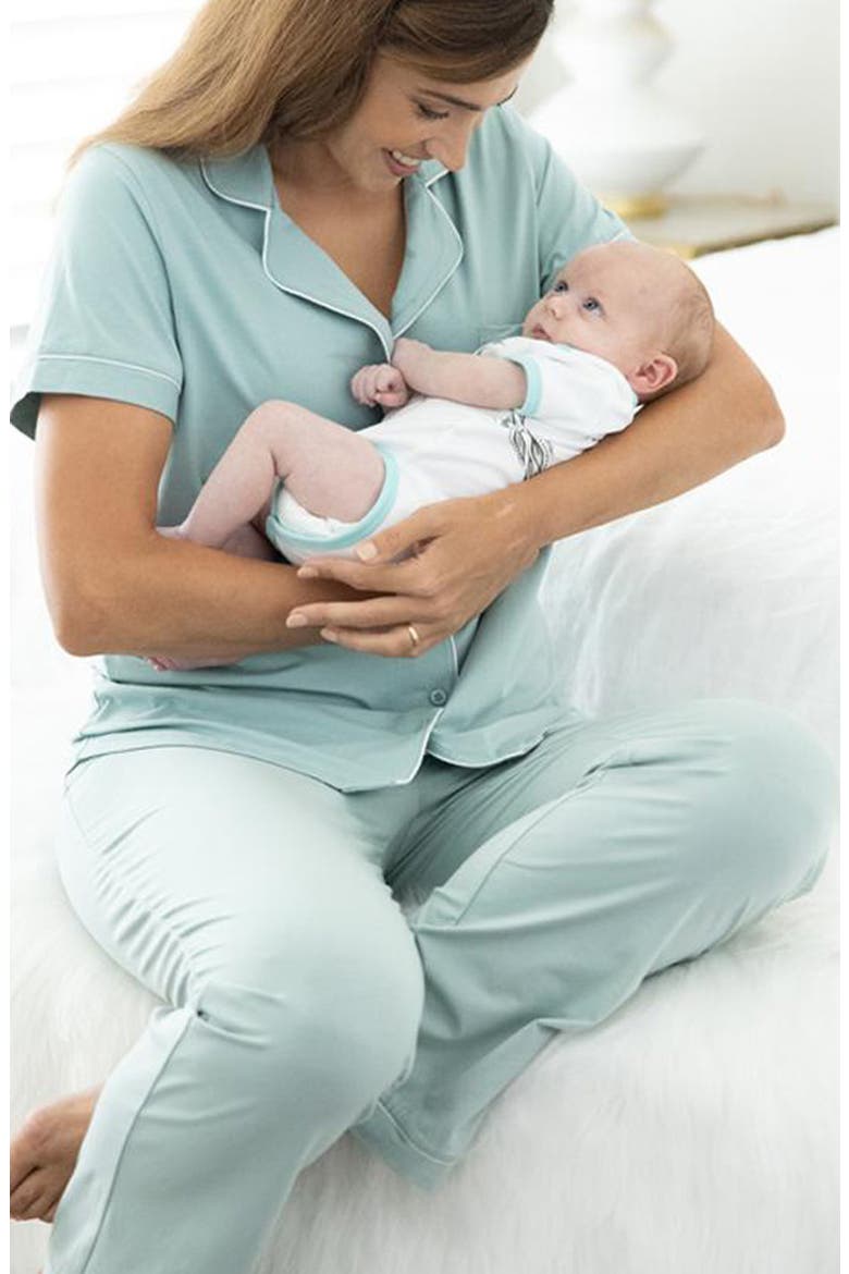 Short Sleeve Maternity Pajamas, Alternate, color, SAGE GREEN