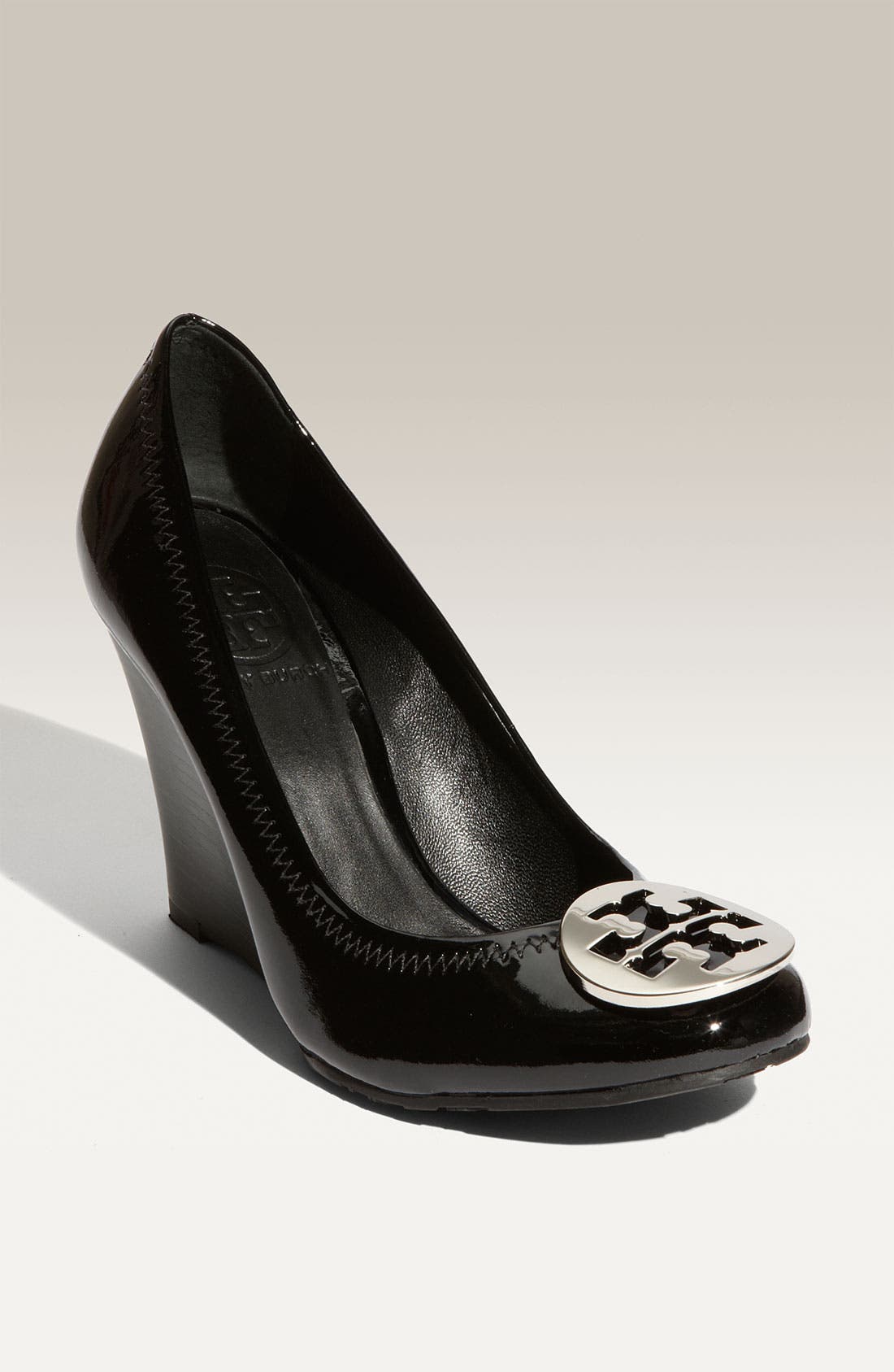 'Sophie' Wedge, Main, color, BLACK/ SILVER