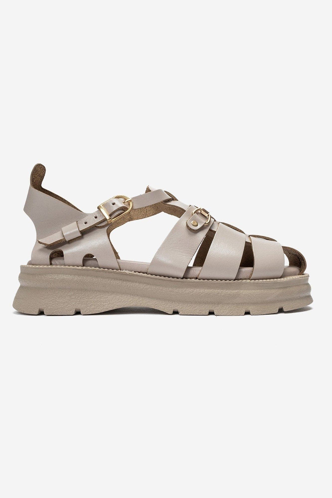 Riela Leather Buckle Sandal, Alternate, color, Cream