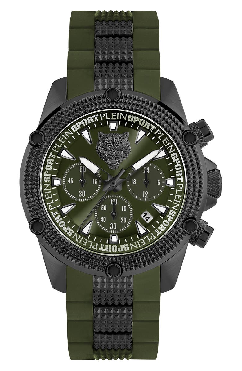 PLEIN SPORT Hurricane Silicone Strap Watch, 44mm, Main, color, Ip Black