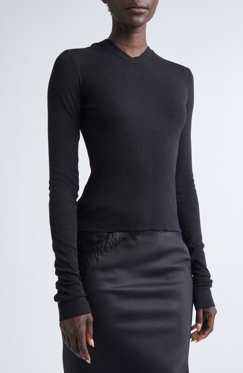 Rick Owens Rib Crop Hoodie, Alternate, color, Black