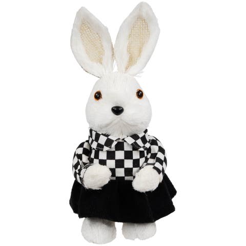 Girl Easter Rabbit Figurine in Checkered Dress -10"