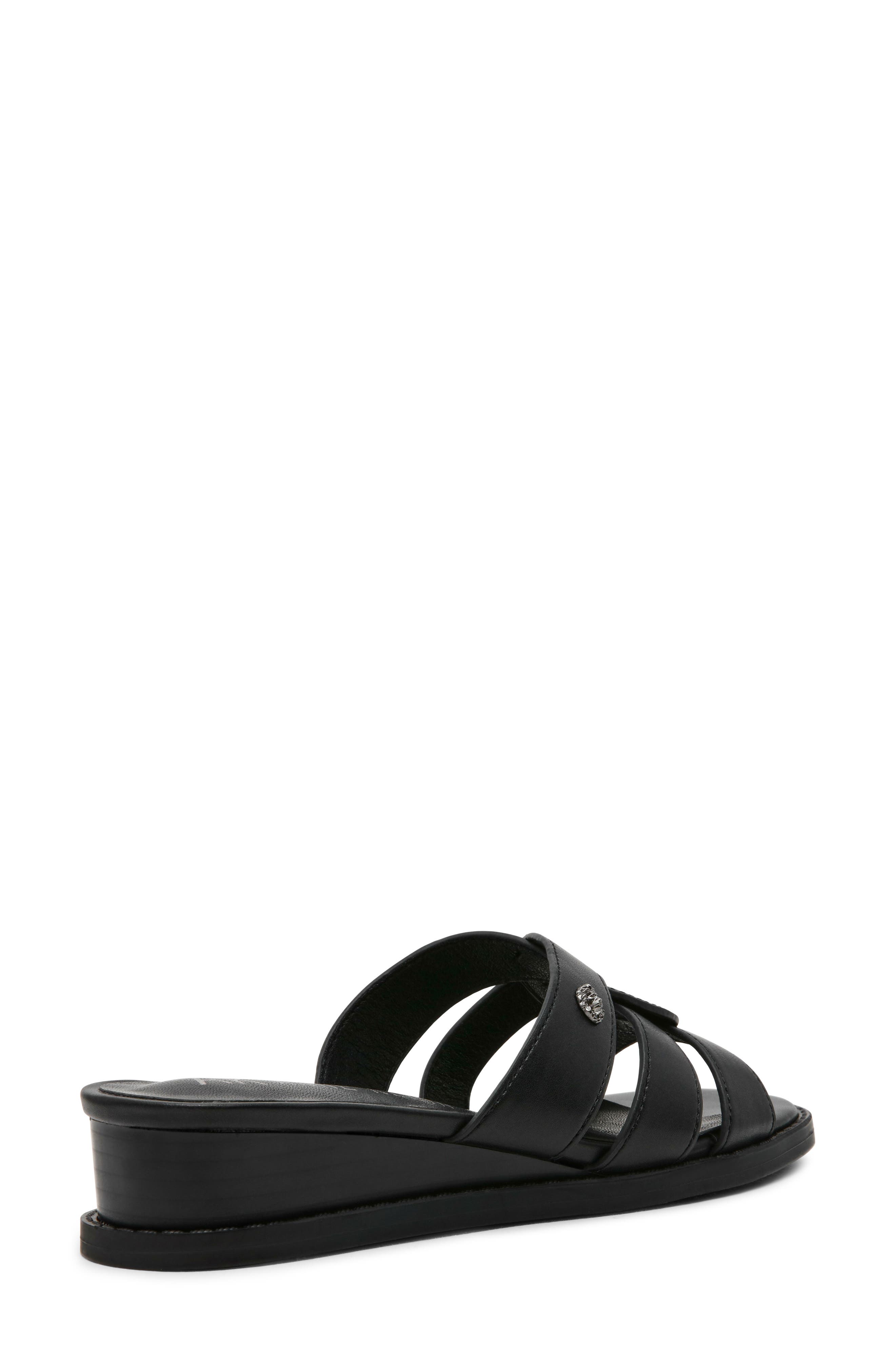 Anne Klein Babit Wedge Sandal, Alternate, color, Black Nappa Pu