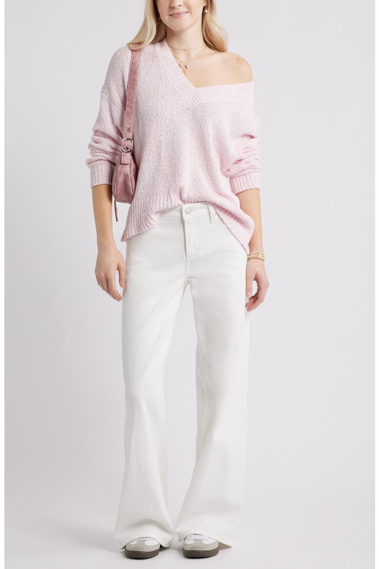 Oversize V-Neck Sweater, Alternate, color, PINK SODA