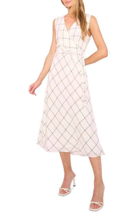 Windowpane Check Faux Wrap Dress
