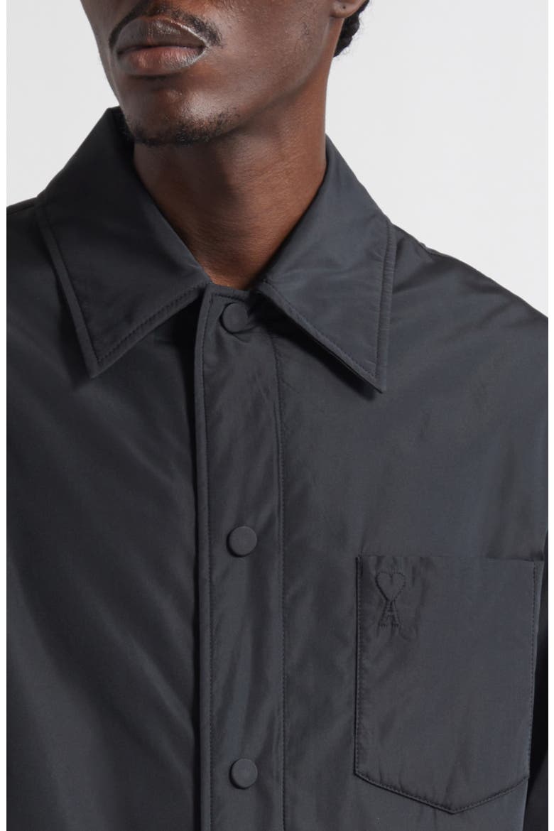 Ami de Coeur Embroidered Padded Water Repellent Shirt Jacket, Alternate, color, NOIR
