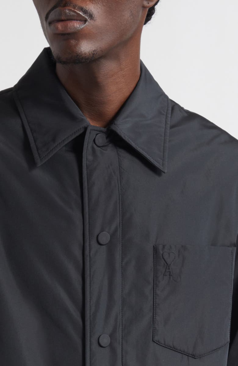AMI PARIS Ami de Coeur Embroidered Padded Water Repellent Shirt Jacket, Alternate, color, Noir