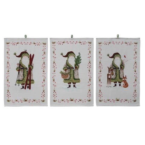 Festive Santa & Berries Cotton Tea Towel, Multicolor