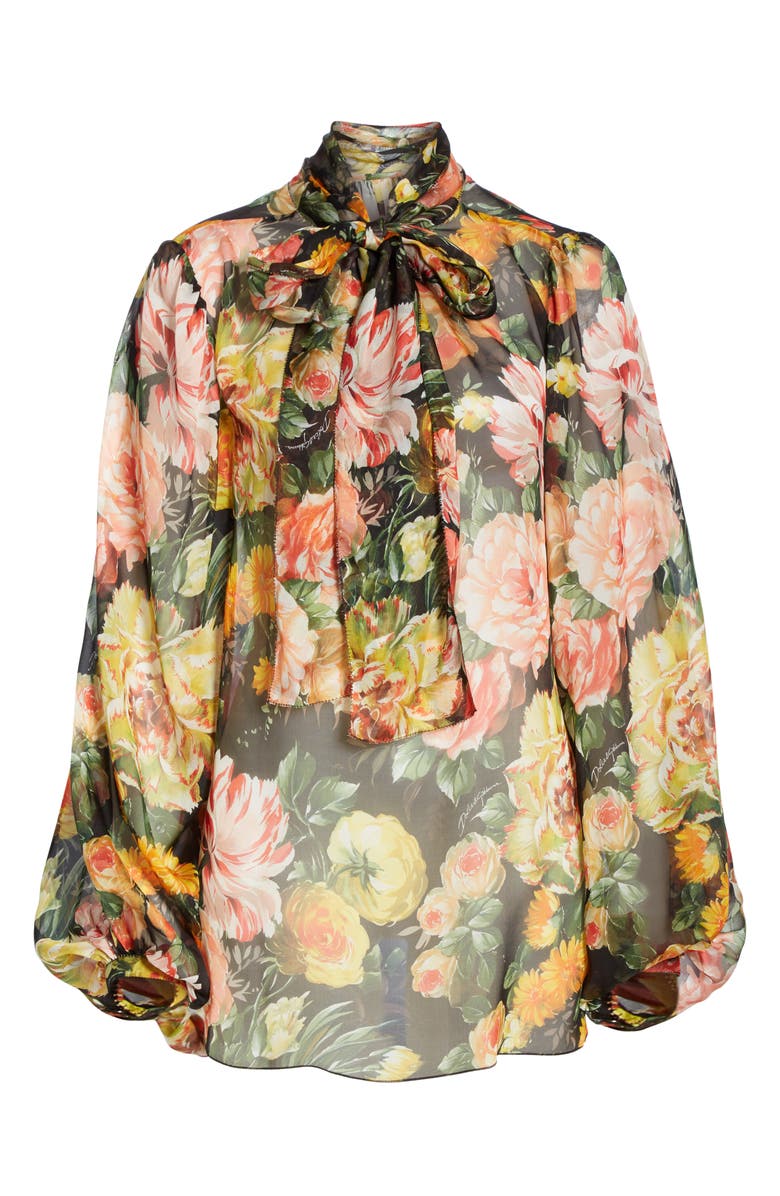Dolce&Gabbana Floral Print Tie Neck Chiffon Blouse, Alternate, color, 