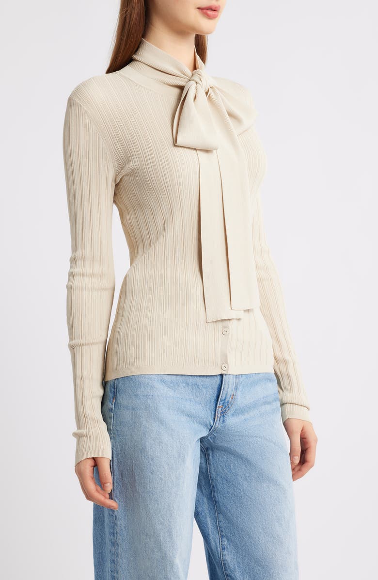 rag & bone Gianna Tie Neck Rib Sweater, Alternate, color, Beige