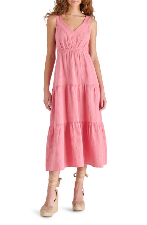Steve Madden Amira Tiered Cotton Midi Dress In Mauve Glow