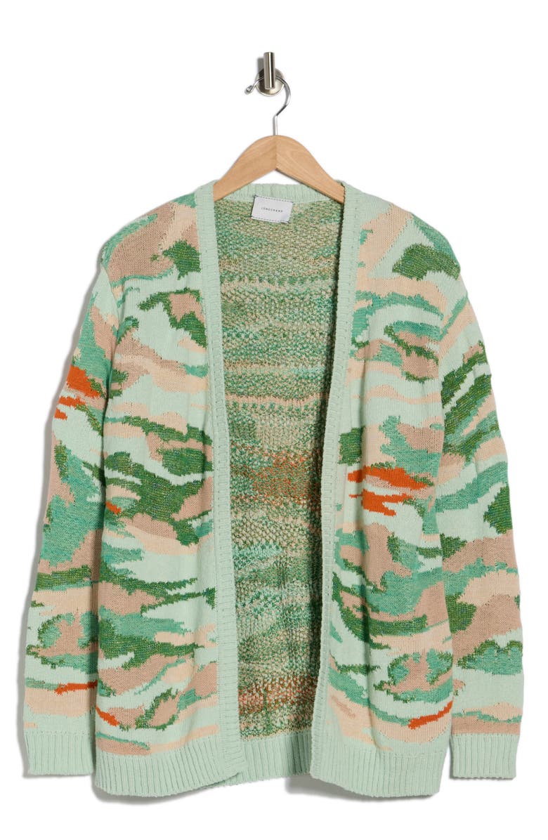 Longchamp Camo Silk Blend Cardigan, Alternate, color, Aqua/ Green