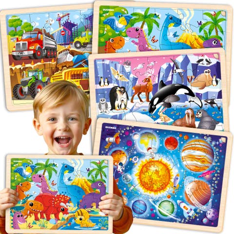 Kids Wooden Puzzle Set - 24, 36 & 48 Piece Montessori Jigsaw Puzzles