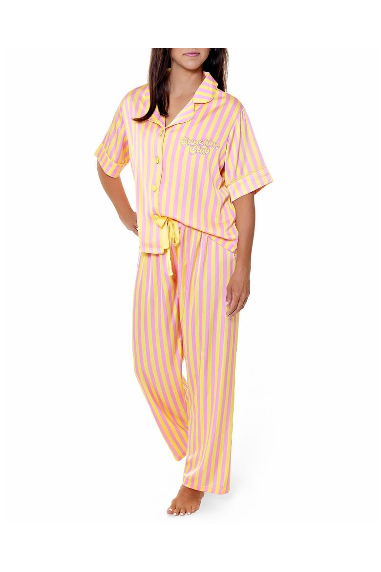 Sunshine Club Silky Short Sleeve Pants Set, Main, color, Yellow Stripe