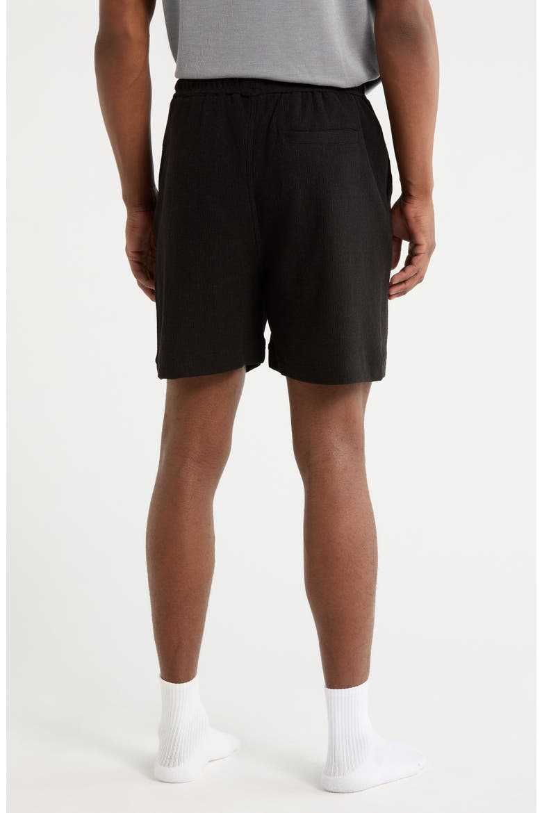 Textured Cotton Blend Drawstring Shorts, Alternate, color, BLACK